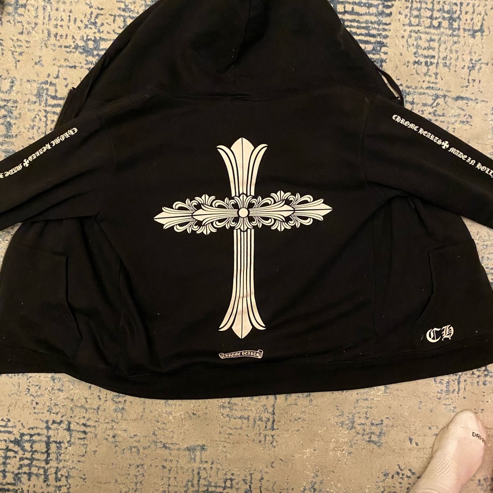 100% authentic Chrime hearts across thermal hoodie